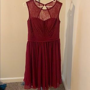 JJs house bridesmaid dress, Short burgundy w/ lace